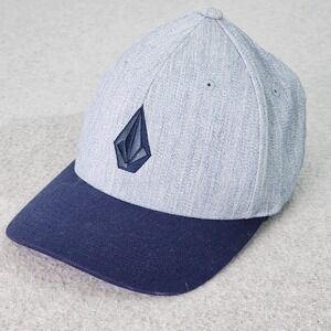 Volcom Stone Gray Hat Mens S/M Navy Blue Flexfit Pre-Curved Sports Cap